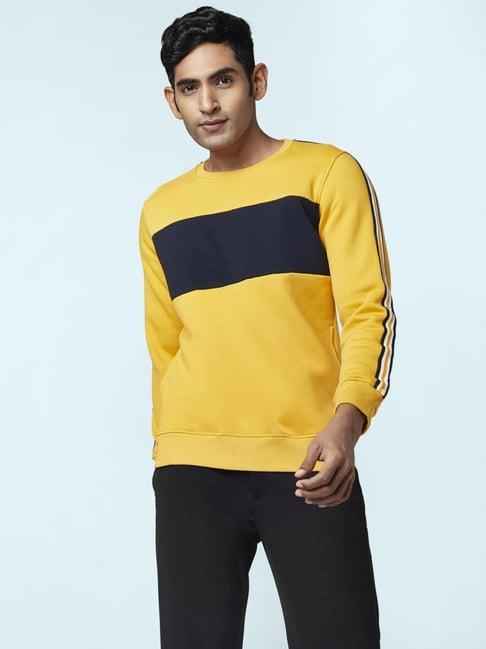 byford by pantaloons yellow & blue regular fit colour block sweatshirt