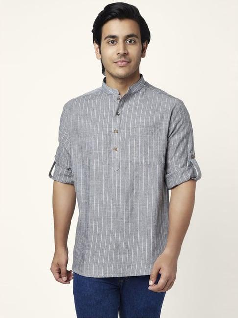 yu by pantaloons grey cotton regular fit striped short kurta