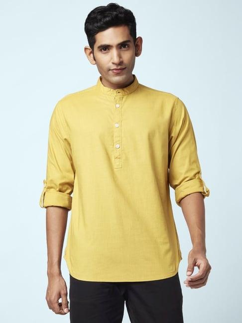 urban ranger by pantaloons mustard cotton regular fit short kurta