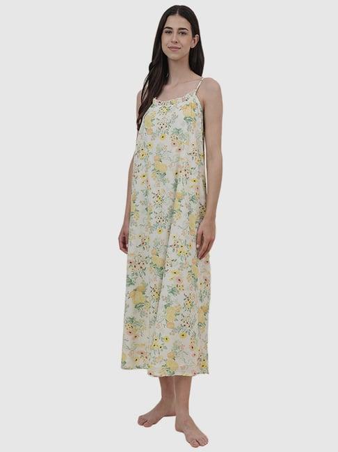 fabindia yellow cotton floral print nighty