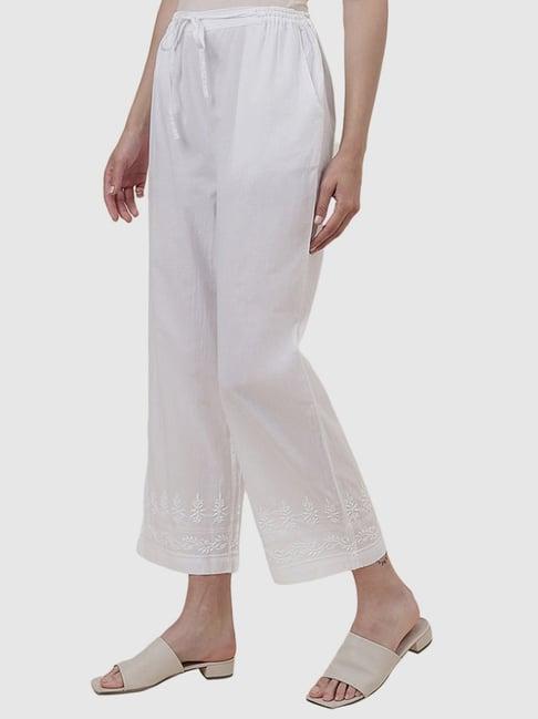 fabindia white cotton embroidered pants