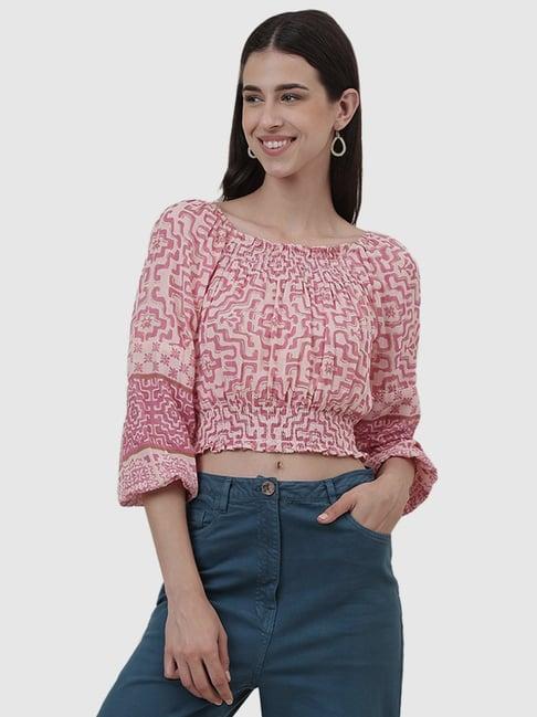 fabindia pink cotton printed crop top