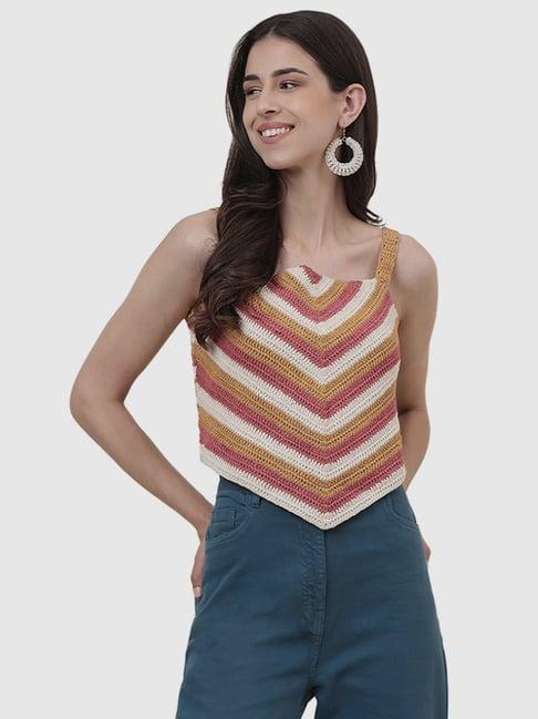 fabindia multicolored cotton crochet pattern top