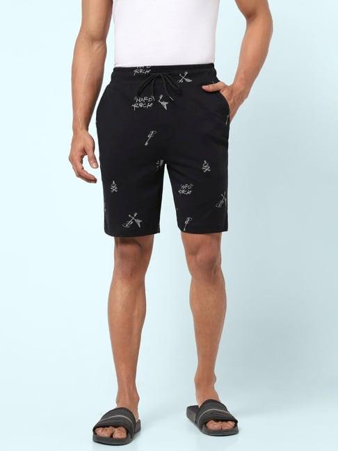 ajile by pantaloons black cotton slim fit printed lounge shorts