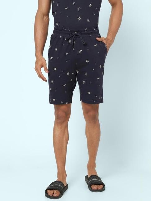 ajile by pantaloons navy cotton slim fit printed lounge shorts