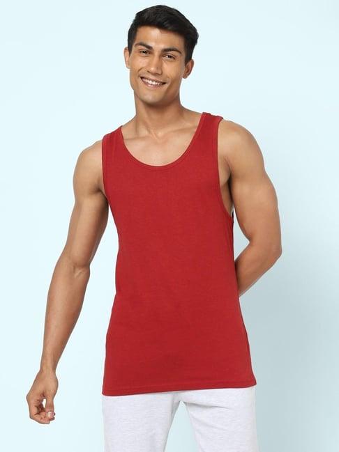 ajile by pantaloons blood red cotton slim fit vest