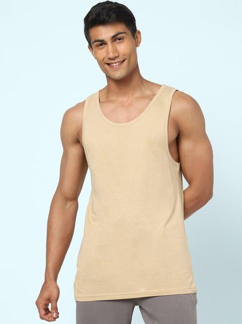 ajile by pantaloons light khaki cotton slim fit vest