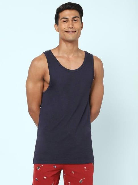 ajile by pantaloons navy cotton slim fit vest