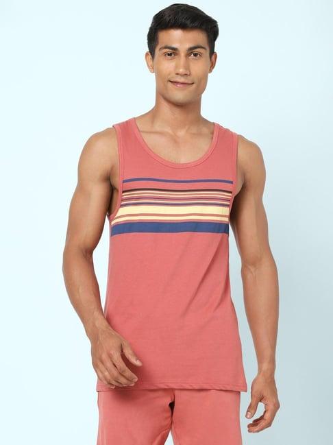 ajile by pantaloons dusty pink cotton slim fit striped vest