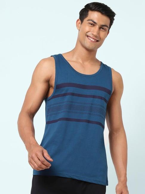 ajile by pantaloons teal cotton slim fit striped vest