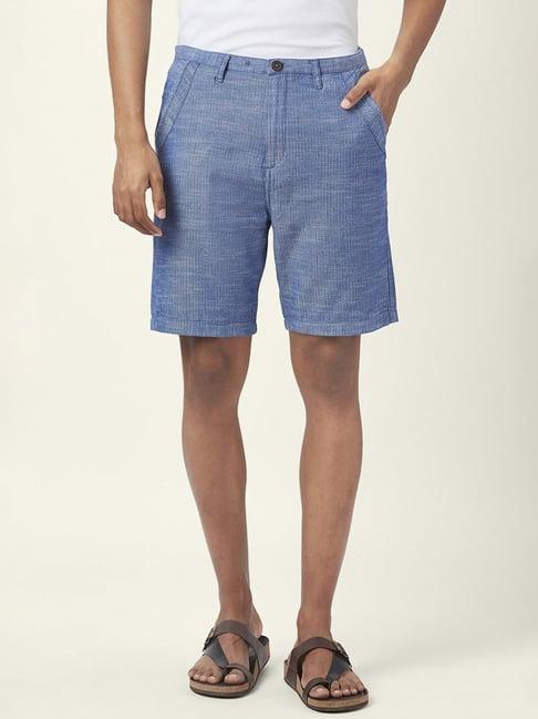 7 alt by pantaloons blue cotton slim fit texture shorts