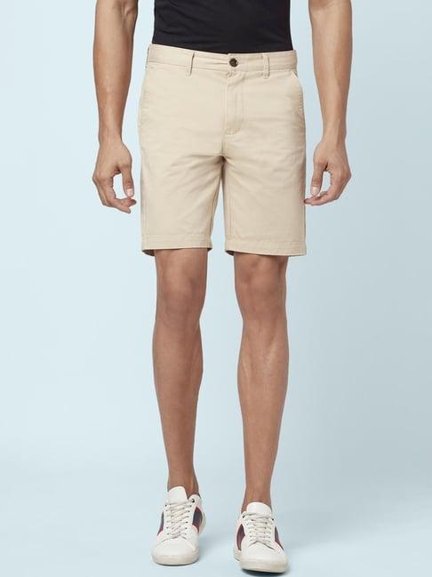 byford by pantaloons beige cotton slim fit shorts