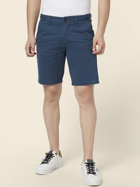 byford by pantaloons blue cotton slim fit shorts