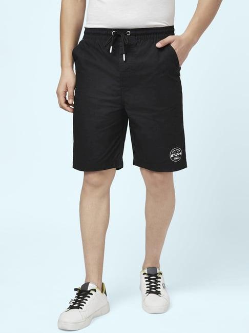 urban ranger by pantaloons black cotton slim fit shorts