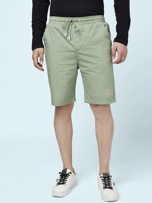 urban ranger by pantaloons green cotton slim fit shorts