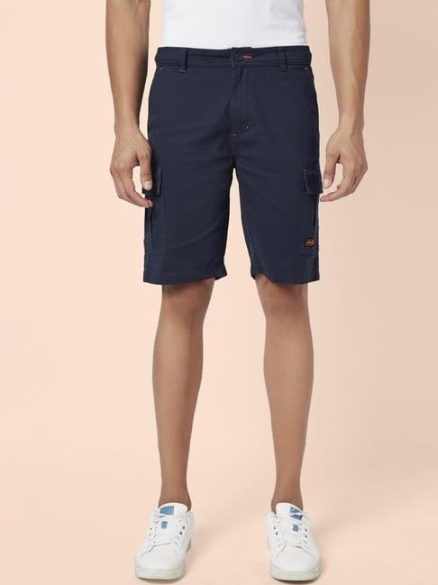 urban ranger by pantaloons navy cotton slim fit cargo shorts