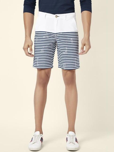 urban ranger by pantaloons white cotton slim fit striped shorts