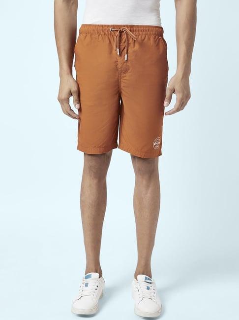 urban ranger by pantaloons burnt orange cotton slim fit shorts