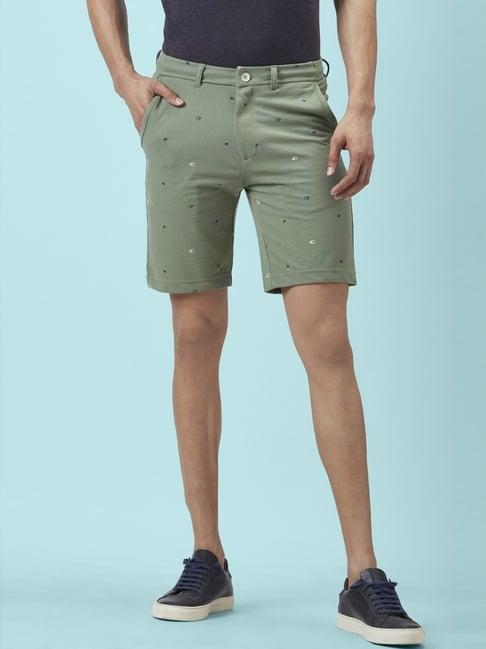 byford by pantaloons olive green slim fit printed shorts