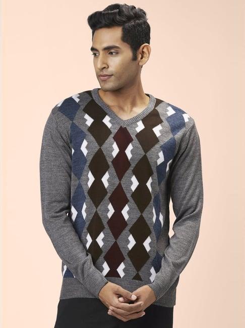 byford by pantaloons light grey regular fit printed sweaters