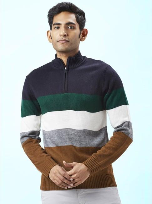 byford by pantaloons navy regular fit striped sweaters