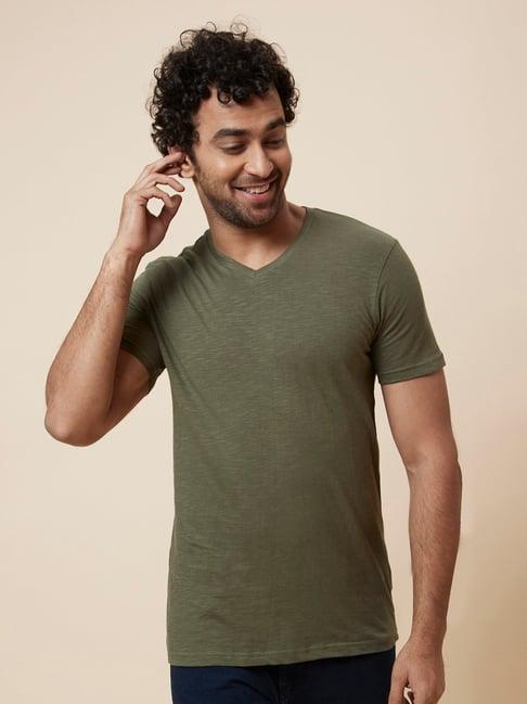 globus olive regular fit cotton v neck t-shirt