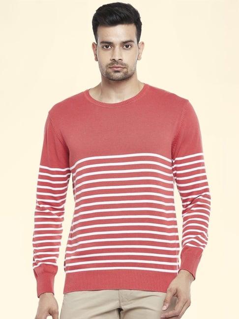 byford by pantaloons coral cotton regular fit striped sweaters