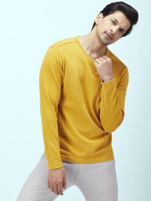 byford by pantaloons mustard yellow cotton regular fit sweaters