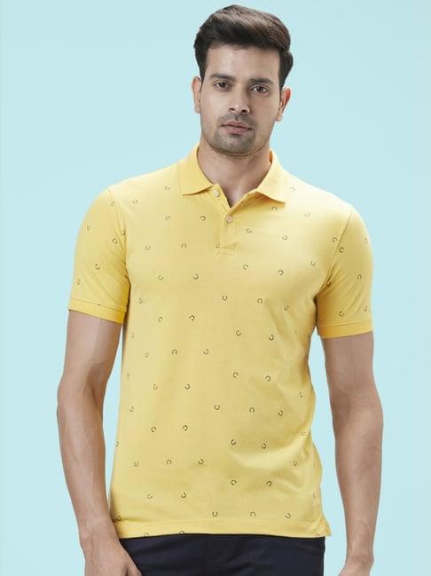 byford by pantaloons ochre slim fit printed polo t-shirt