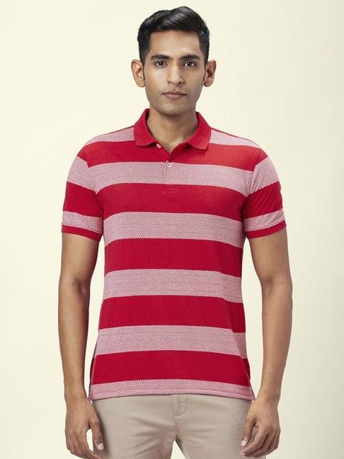 byford by pantaloons red slim fit striped polo t-shirt