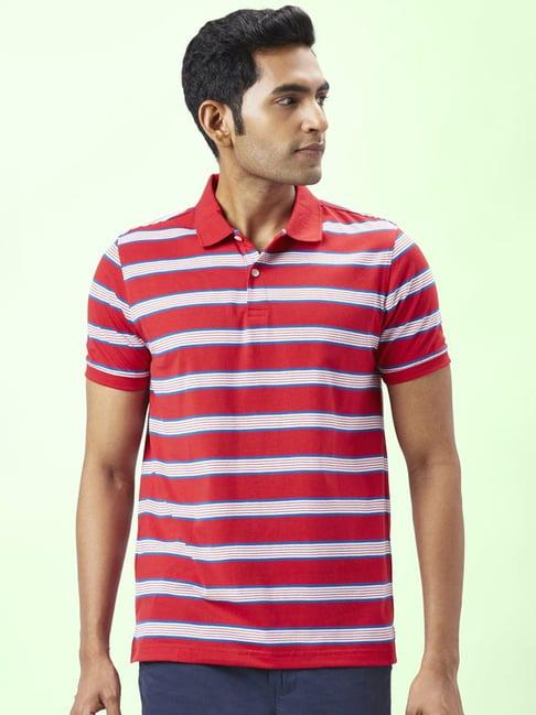 byford by pantaloons red slim fit striped polo t-shirt