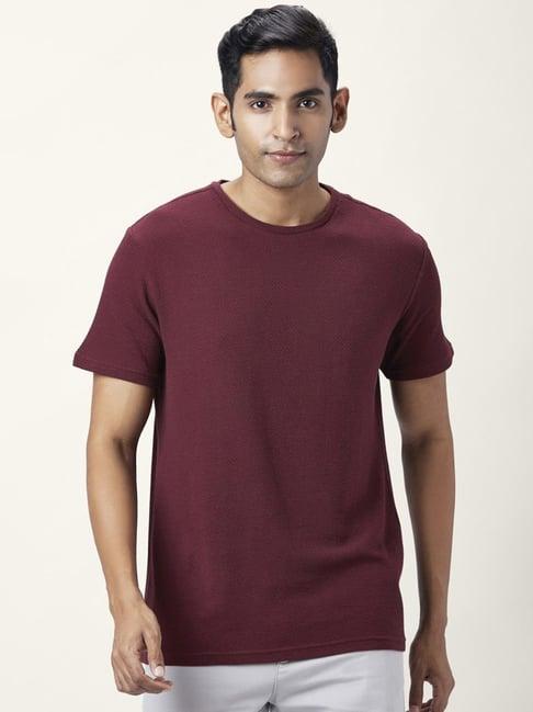 byford by pantaloons maroon cotton slim fit t-shirt