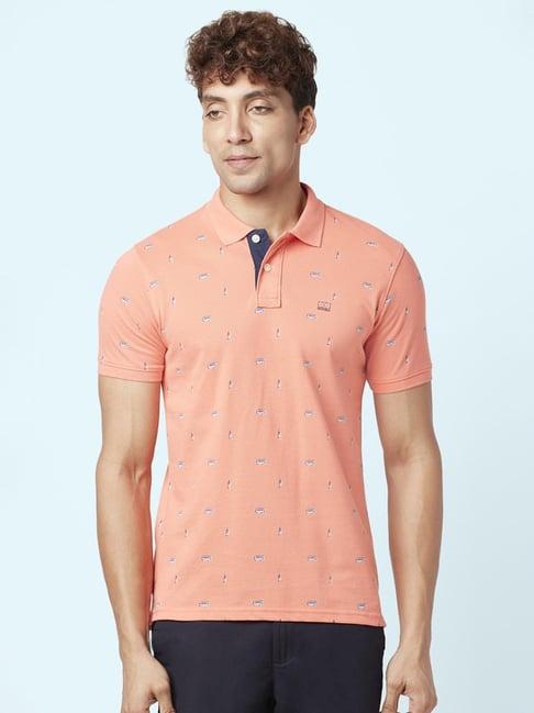 byford by pantaloons light orange cotton slim fit printed polo t-shirt