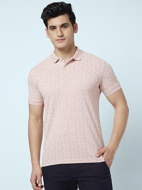 byford by pantaloons light coral slim fit printed polo t-shirt