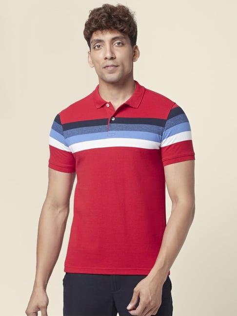 byford by pantaloons red slim fit striped polo t-shirt