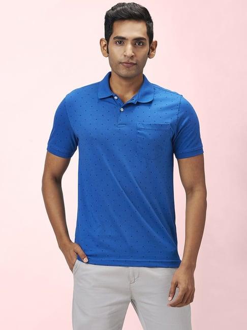 byford by pantaloons blue slim fit printed polo t-shirt