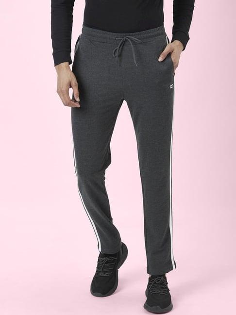 ajile by pantaloons charcoal melange cotton slim fit striped trackpants