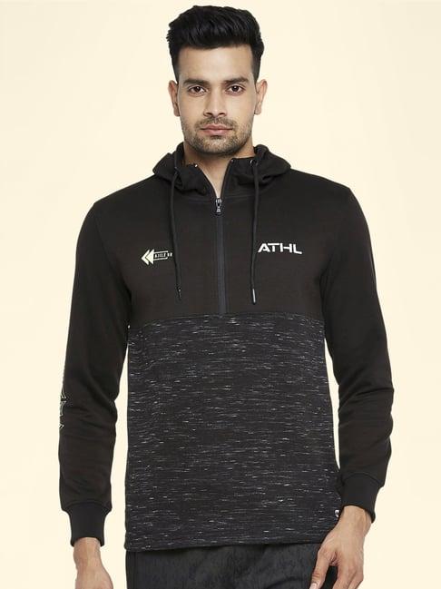 ajile by pantaloons black regular fit printed hooded sweatshirt