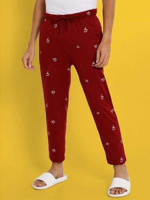 ajile by pantaloons brick red cotton regular fit printed lounge pants