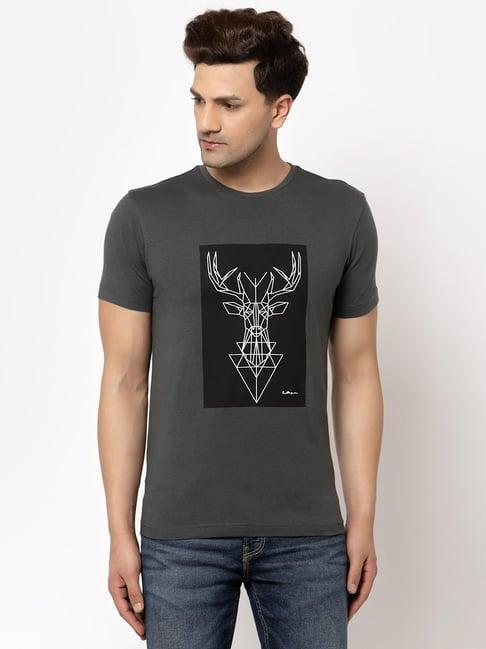 red tape grey cotton regular fit printed t-shirt