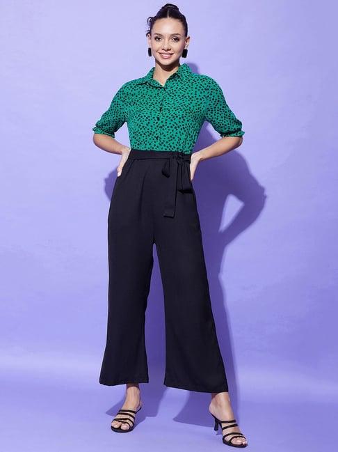 stylestone green & blue polka dot print jumpsuit