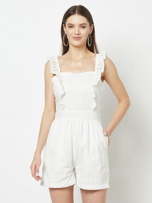 crimsoune club white cotton embroidered jumpsuit