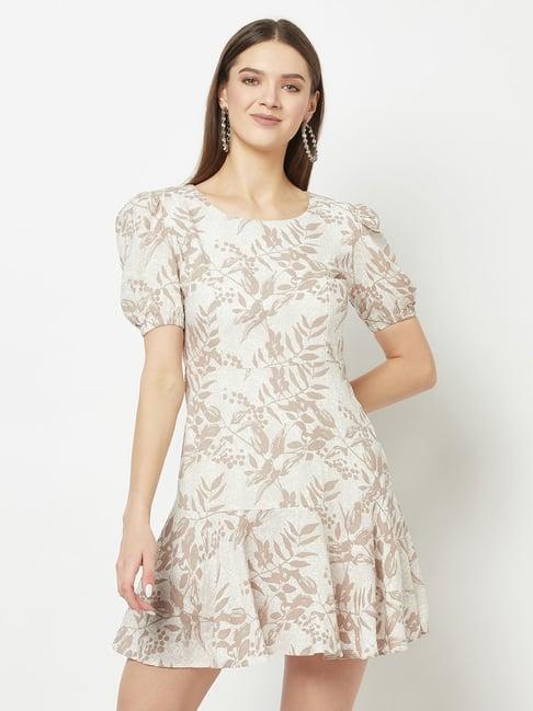 crimsoune club tan printed a-line dress