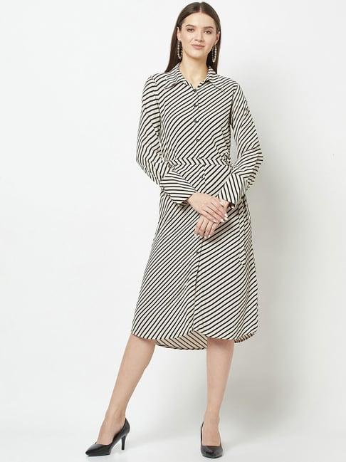 crimsoune club beige & black striped a-line dress