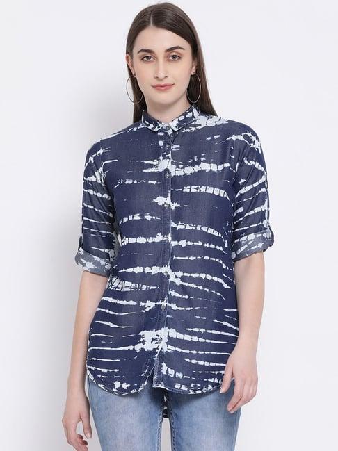 crimsoune club blue cotton printed shirt