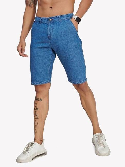 vastrado blue cotton regular fit denim shorts