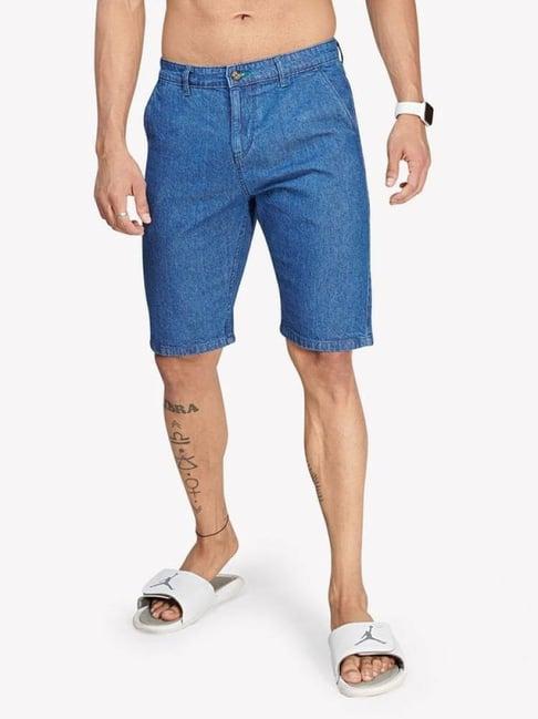 vastrado blue cotton regular fit denim shorts