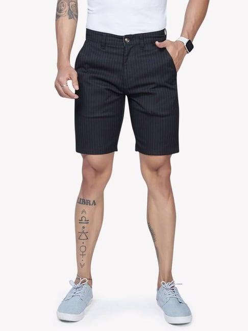 vastrado black cotton regular fit striped shorts