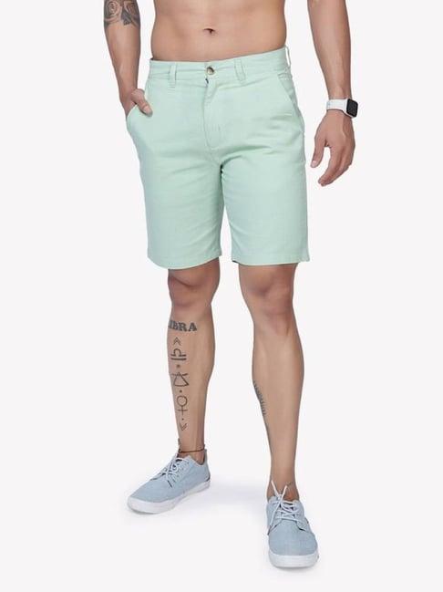 vastrado pista green cotton regular fit shorts