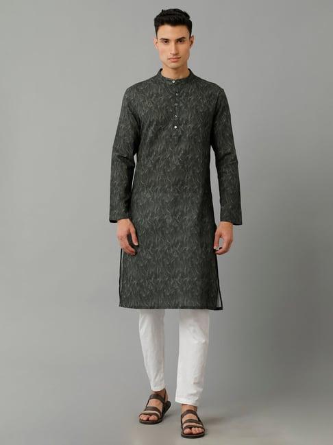 linen club black printed linen kurta